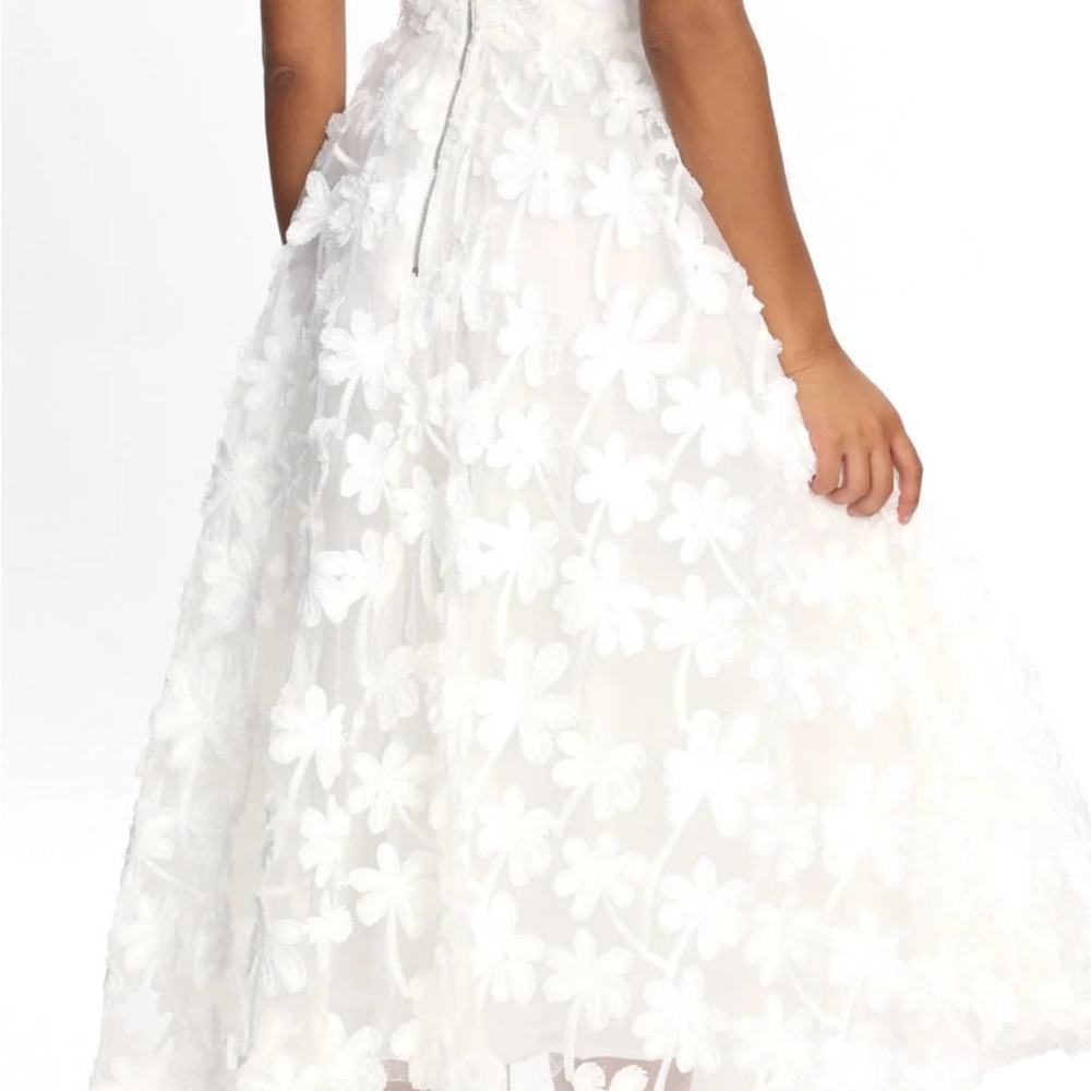 Angel Biba White Strapless Floral Appliqué Midi Dress - Picture 3 of 7